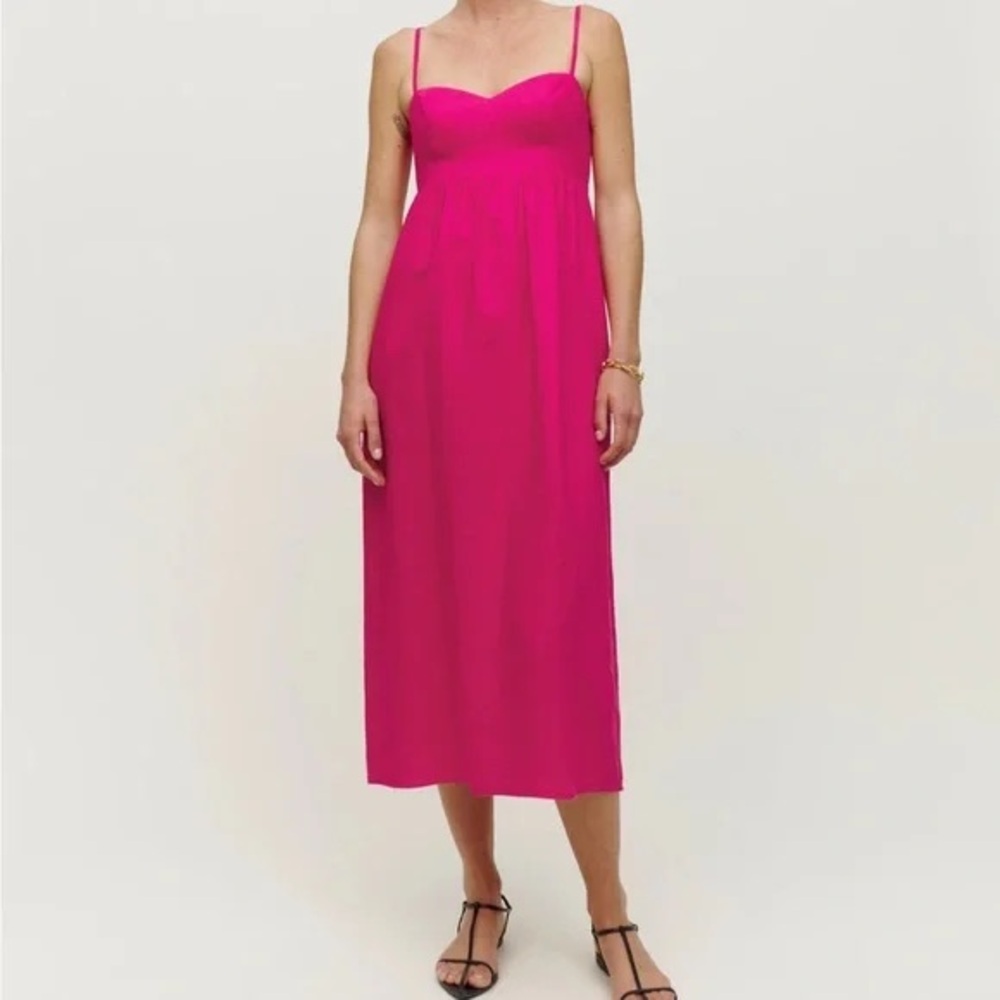 Reformation Odette Linen Dress Corvette Hot Fuchsia Pink size 6 NWT
